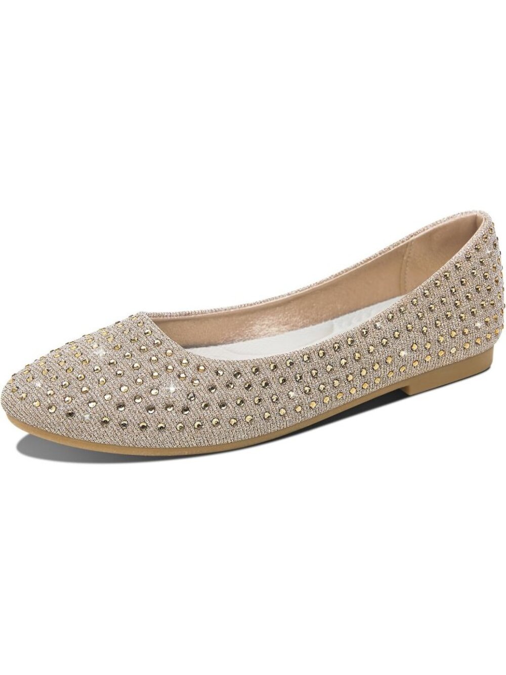 Women's Gold Sparkly Classic Round Toe Rhinestone Comfortable Ballet Flats